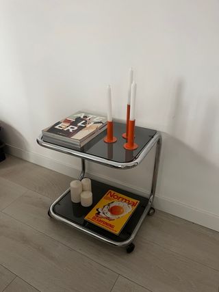 Mesa auxiliar vintage cristal y metal