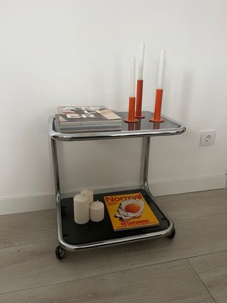 Mesa auxiliar vintage cristal y metal
