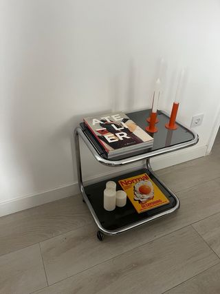 Mesa auxiliar vintage cristal y metal