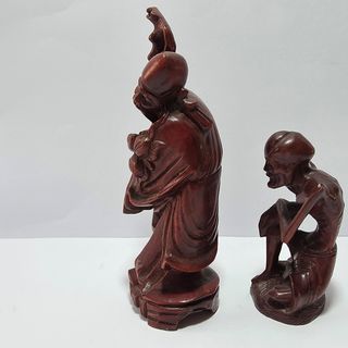 Coppia sculture saggi cinesi legno
