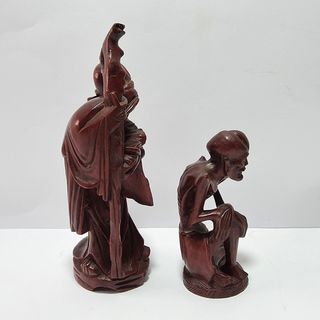 Coppia sculture saggi cinesi legno
