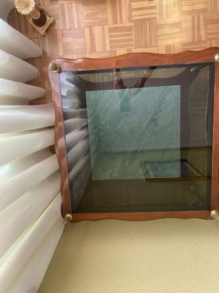 Mesa auxiliar cristal y mármol