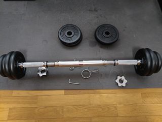Banco Multiposición con juego de Mancuernas  30Kg