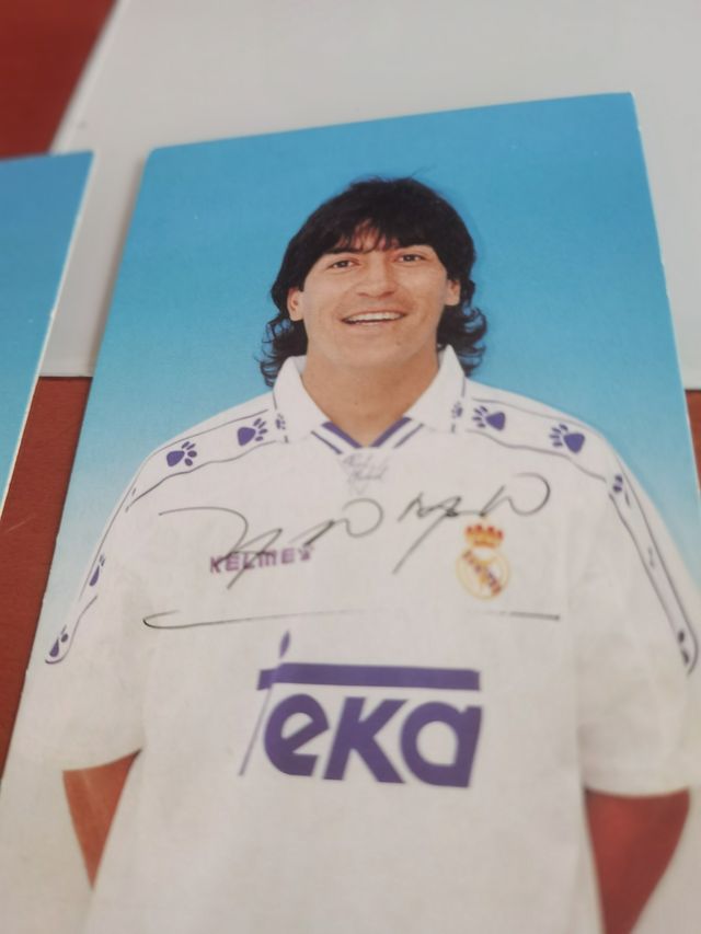 2 Tarjetas Vintage Real Madrid 1990 Firmadas