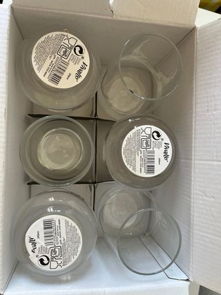 Vasos 1 caja = 6 vasos, tengo 2 cajas total 12 vas