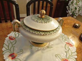 Centro de mesa decorativo cerámica dorado