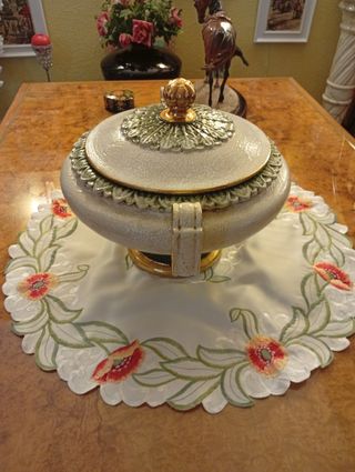 Centro de mesa decorativo cerámica dorado