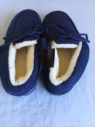 Zapatillas Mocasín Mujer Azul Forro Peluche