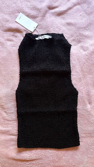 Top fruncido Mango negro mujer
