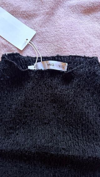 Top fruncido Mango negro mujer