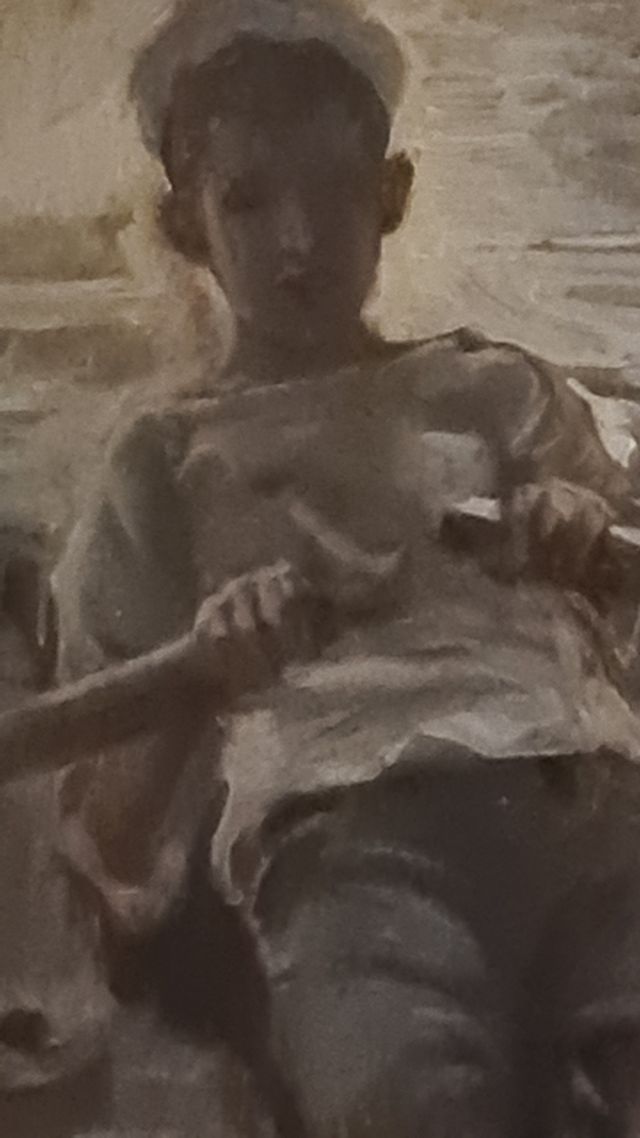 Quadro ragazzo in barca a remi g.villani