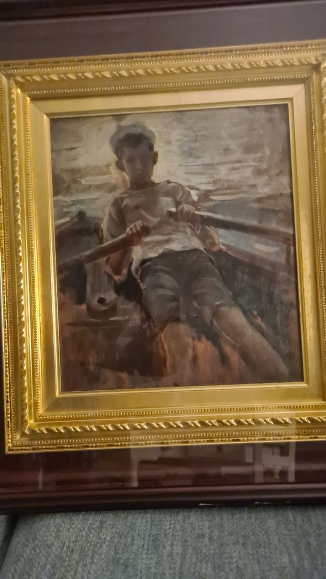 Quadro ragazzo in barca a remi g.villani