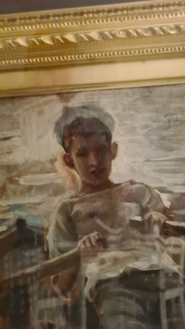 Quadro ragazzo in barca a remi g.villani