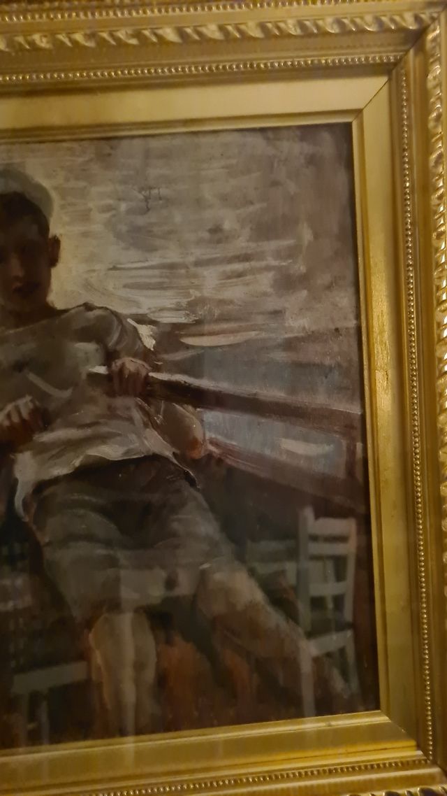 Quadro ragazzo in barca a remi g.villani