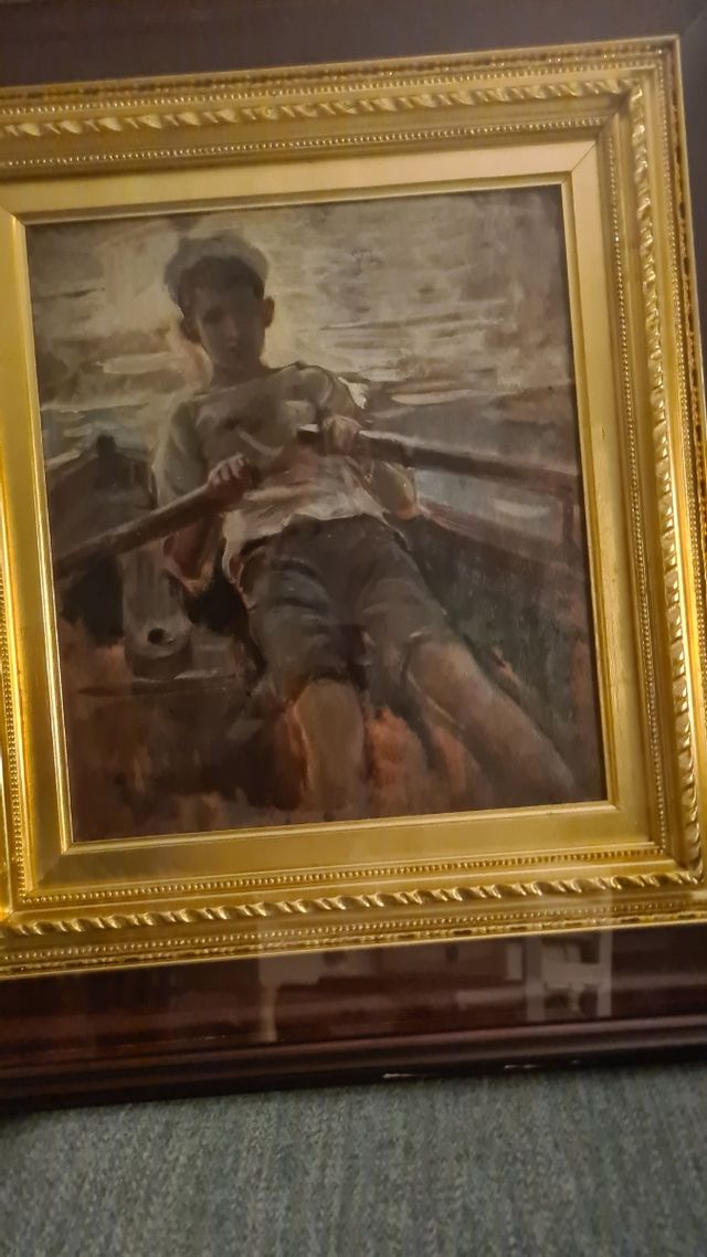 Quadro ragazzo in barca a remi g.villani