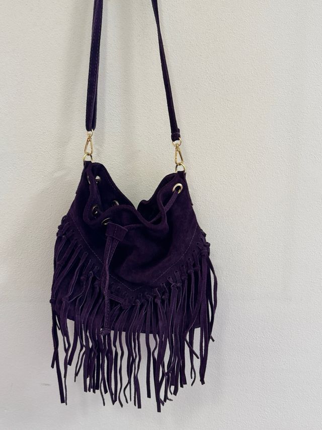 Borsa secchiello viola con frange