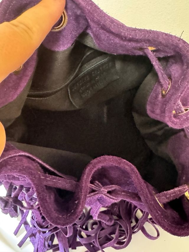 Borsa secchiello viola con frange