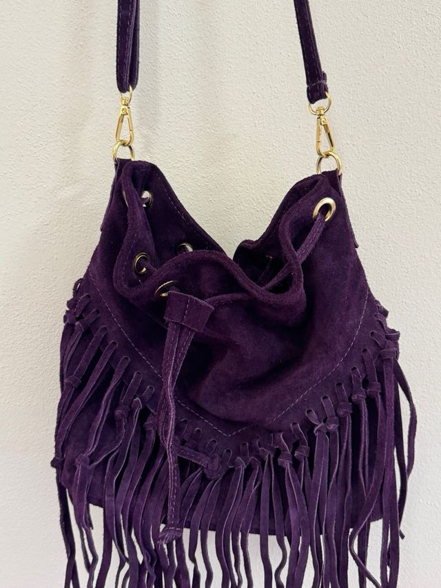 Borsa secchiello viola con frange