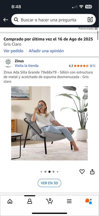 Sillón Tumbona Gris Zinus