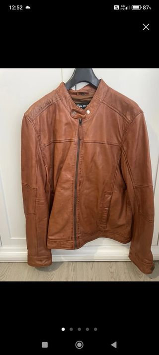Cazadora Piel Hombre Marrón XXL