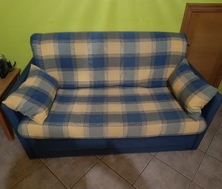 Sofá Cama Tela Azul y Amarillo