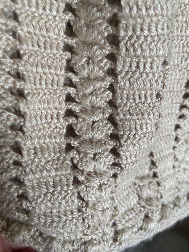 Borsa all'uncinetto beige anni '70 fatta a mano