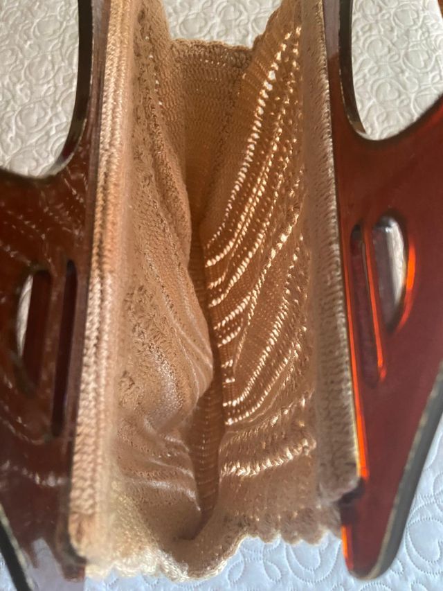 Borsa all'uncinetto beige anni '70 fatta a mano