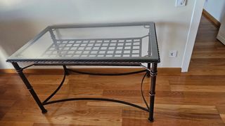 Mesa de centro cristal y metal negra