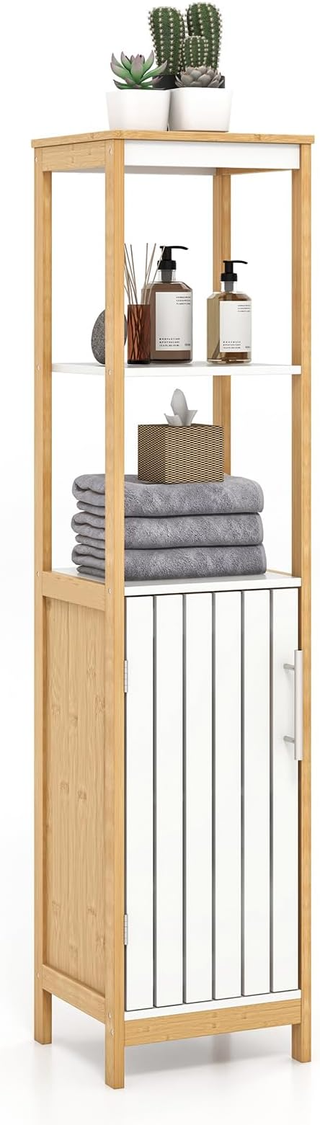 Armadio da Bagno, Mobile Alto 129 cm con Anta, Mob