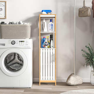 Armadio da Bagno, Mobile Alto 129 cm con Anta, Mob