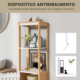 Armadio da Bagno, Mobile Alto 129 cm con Anta, Mob