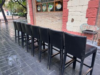 8 Sillas Altas de Bar Cuero Negro