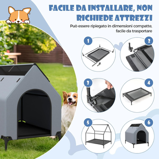 Casetta per Cani, Letto Rialzato per Cani con Cope
