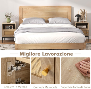 Comodino 40 x 40 x 57cm in Legno e Rattan, Tavolin