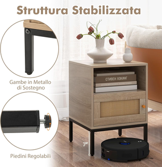 Comodino 40 x 40 x 57cm in Legno e Rattan, Tavolin