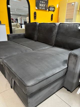 Sofá chaise longue cama arcón gris