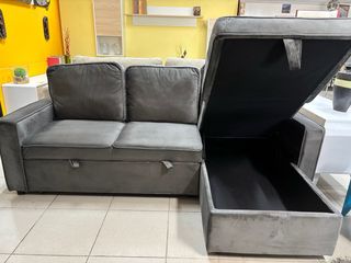 Sofá chaise longue cama arcón gris