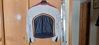 Traje moto 2 piezas Vintage Cuero Blanca Negra Roj