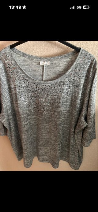 Jersey gris con lentejuelas talla XXXL