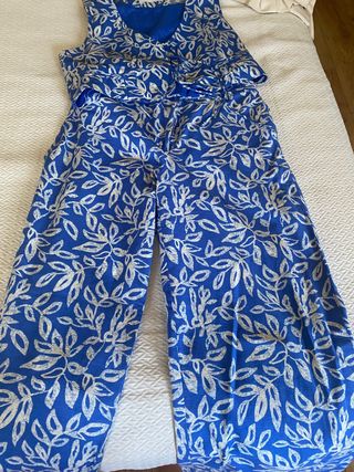 Conjunto Mango Pantalón y Chaleco Azul/Blanco