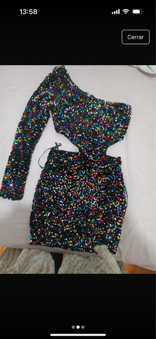 Vestido fiesta lentejuelas un hombro