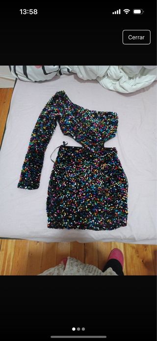 Vestido fiesta lentejuelas un hombro