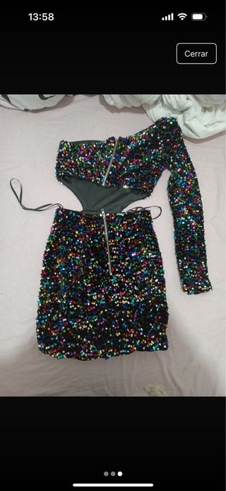 Vestido fiesta lentejuelas un hombro