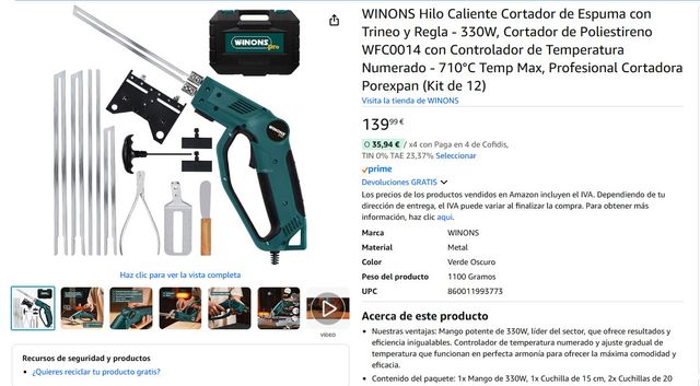 Cortador Espuma y Porexpan WINONS 330W 710° NUEVO