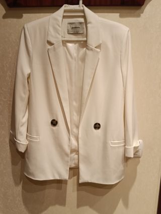 Blazer Stradivarius Beige/Blanco Talla M
