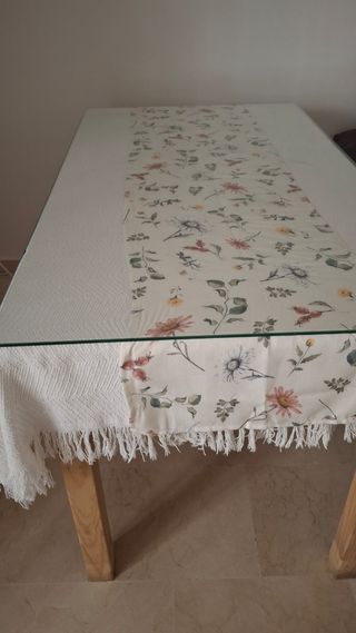 Mesa camilla rectangular de madera y cristal