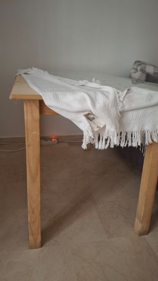 Mesa camilla rectangular de madera y cristal