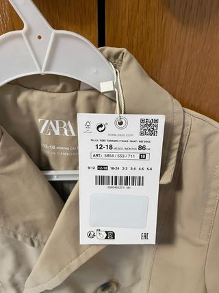 Chaqueta Zara Beige Niña Talla 12-18 Meses