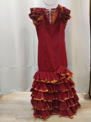 Traje Flamenca Adulto Rojo tinto y albero
