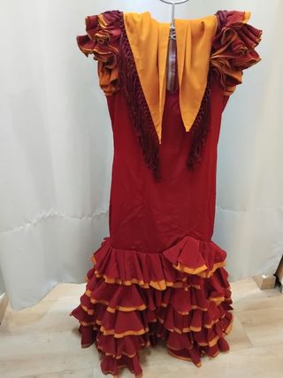 Traje Flamenca Adulto Rojo tinto y albero